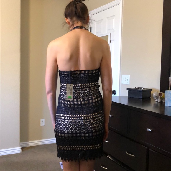 Deep Navy Crochet Lace Halter Dress - Picture 4 of 10